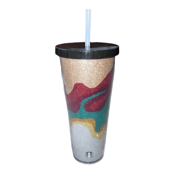 2018 STARBUCKS Sand Flow Glitter Acrylic Cold Cup Tumbler 24 oz Lid & Straw - Picture 1 of 9